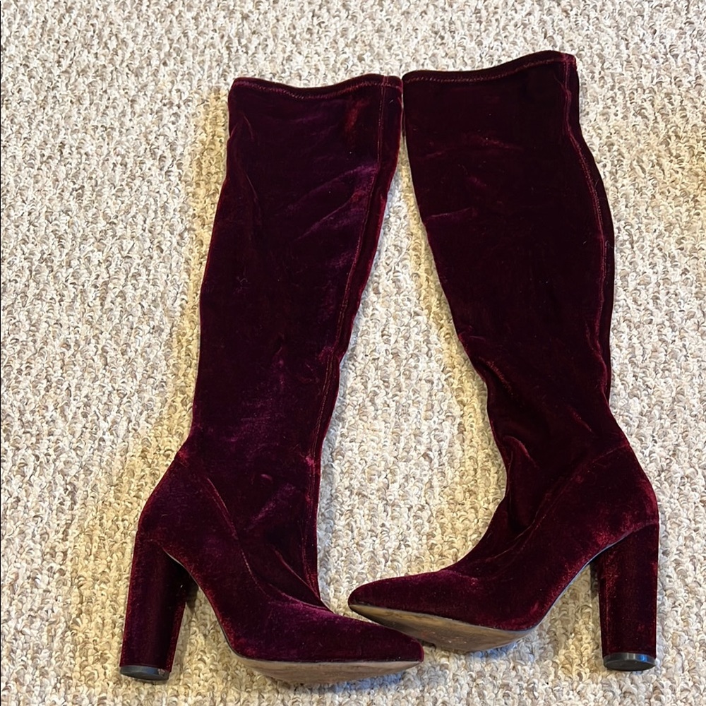 Aldo Velvet Burgundy Knee-High Boots